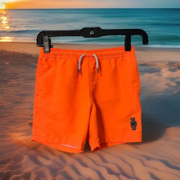 Polo Ralph Lauren Neon Orange Swim Trunks Shorts Kids Size 7 Bo Embroidered Logo - Picture 1 of 11